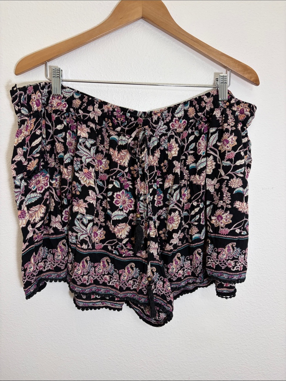 Romantic Gypsy Black Floral Boho Shorts